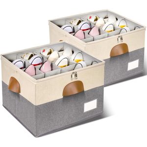 2 Pack Adjustable <b>Shoe</b> Organizer <b>Boxes</b> Large Foldable Storage Bins with Clear Cover Space Saving Closet Solution - Product Image 1