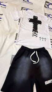 Ensemble T-shirt et short pour homme, streetwear d'été, décontracté, 2 pièces, respirant, en coton, imprimé en sérigraphie - Product Image 5