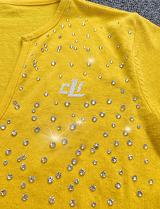 Wrap Tie Blouse V-Neck Sexy Crop <b>Top</b> Rhinestone Embellished women's shirt Custom Logo Cotton <b>Long</b> <b>Sleeve</b> Spring Summer Partywear - Product Image 4