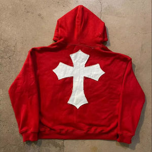 Sudadera con capucha personalizada de algodón grueso marrón con cremallera completa, parche de letras bordado en chenilla, estilo oversize, de felpa, para streetwear - Product Image 4