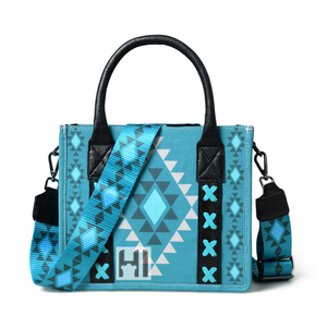 Bolsa de lona ecológica con diseño azteca para mujer, asa de cuero genuino, cremallera impermeable - Product Image 1