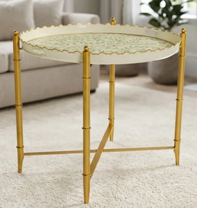 โต๊ะกาแฟโลหะทันสมัยหน้ากระจกขอบหยัก โต๊ะข้าง โต๊ะวางของในห้องนั่งเล่น - Product Image 4