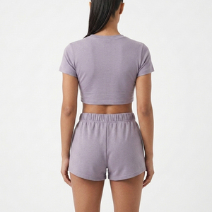 Custom Private Label Solid Vintage Custom Logo Two-Piece Women Crop T Shirt and Shorts <b>Set</b> New Style Women <b>Twin</b> <b>Set</b> - Product Image 3