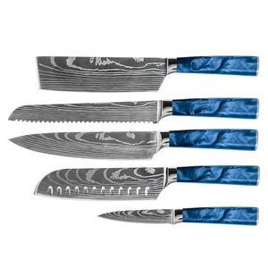 Handmade Chef <b>Set</b> Damascus Steel Resin Handle Leather Sheath 10-11.9in Blade Industrial Style - Product Image 1