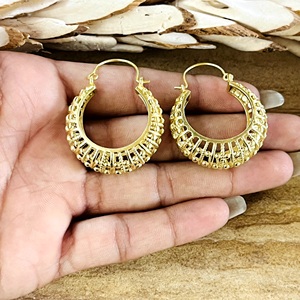 Nouvelle Arrivée Boucles d'Oreilles Bohèmes Tribales en Laiton Bijoux Femme Plaqué Or 18 carats Créoles Texturées Filigrane Vente en Gros/OEM/ODM - Product Image 2