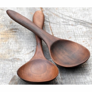 Cuchara de Madera de Teca Natural Ecológica, Cuchara para Sopa de Mango Largo, Juego de Utensilios de Cocina Hechos a Mano, Vajilla de Madera Oscura - Product Image 1