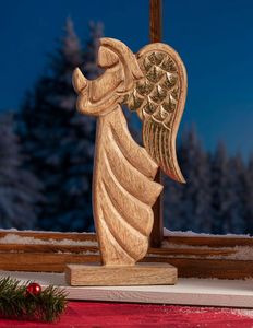 Sculpture d'ange en bois faite à la main, centre de table rustique, décoration de Noël pour table basse de ferme - Product Image 1