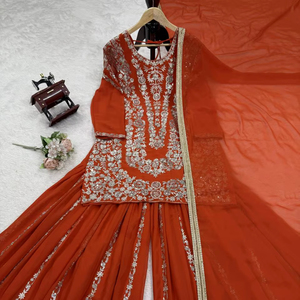 Nouvel Arrivage : Salwar Traditionnel Entièrement Cousu en Faux Georgette Pur, avec Broderie Lourde, Prêt-à-porter pour Soirées et Occasions Spéciales, Modèle Réel - Product Image 1