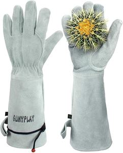 Guantes de seguridad a prueba de espinas de cuero de vaca grueso Premium tamaño XL Color gris características antideslizantes anticortes para hombres mujeres trabajo de jardín - Product Image 1
