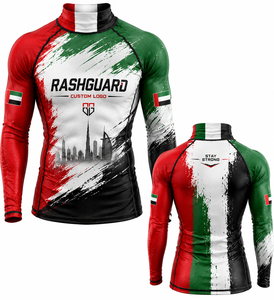 เสื้อรัดรูปแขนสั้นลายธงชาติ UAE สำหรับฝึกซ้อม BJJ MMA Grappling No Gi สำหรับผู้ใหญ่ แห้งเร็ว ลายพิมพ์แบบ Heat-Transfer - Product Image 1