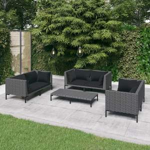 Conjunto de Muebles de Jardín Gris Oscuro con Cojines Negros - Product Image 1