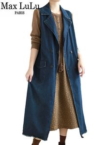 Women's Denim Sleeveless Vest Long Button Front Solid Color Casual Loose Fit Distressed Cotton <b>Jacket</b> Coat Spring Style - Product Image 5