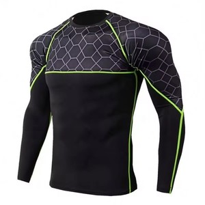 Men's <b>Long</b> <b>Sleeve</b> <b>Compression</b> Rash Guard Black Hexagon Print Front Garment Dyed Quick Dry Stretch Fitness Training <b>Shirt</b> - Product Image 2
