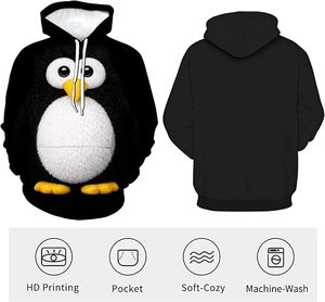 Sweat-shirt à capuche décontracté pour homme avec imprimé pingouin mignon, idéal pour l'hiver - Product Image 3