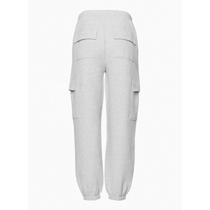 Pantalon cargo en molleton gris pour femme, taille mi-haute, coupe ample, longueur cheville, décontracté, avec poches, couleur unie, tricoté – Grande Vente - Product Image 2