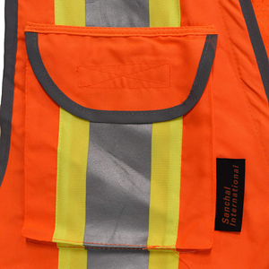 Gilet de sécurité haute visibilité orange pour homme, avec bandes réfléchissantes, en maille respirante, col rond, vêtement d'extérieur décontracté, tenue de travail estivale - Product Image 6