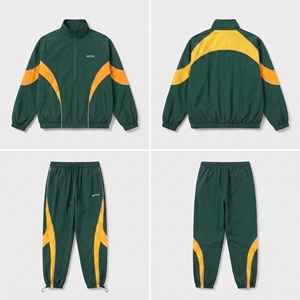 Ensemble de survêtement décontracté vintage à capuche avec logo personnalisé pour homme, veste coupe-vent en coton à blocs de couleur et pantalon, 2 pièces, style rétro streetwear - Product Image 3