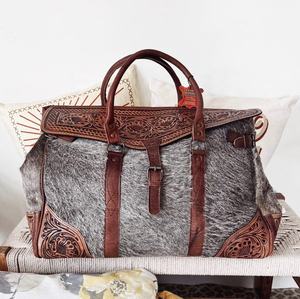 Sac de voyage en cuir véritable de qualité supérieure, avec pompons et fleurs, couleur personnalisée, style bohème, sac de week-end pour femmes, automne, Rodeo - Product Image 3