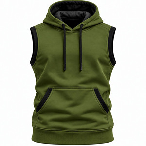 <b>Men's</b> Hooded Sleeveless Tank <b>Top</b> Solid <b>Green</b> Casual Knitted Vest With Pockets - Product Image 1