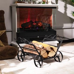 Support à bois décoratif en acier inoxydable pour cheminée avec roulettes - Product Image 2