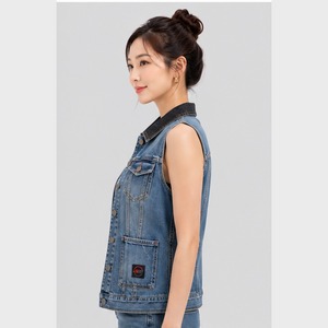 Premium Cotton Denim Vest Sleeveless Button-Up Jean <b>Waistcoat</b> with Classic Collar for Casual Outdoor and Daily Wear <b>Women</b> - Product Image 4