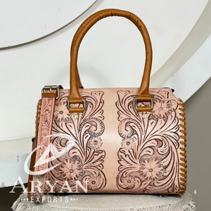 Última Novedad: Bolso de Hombro de Cuero Genuino Grabado a Mano con Diseño Floral Estilo Western, Tipo Satchel/Duffel, Tamaño Mediano, Venta al por Mayor - Product Image 1