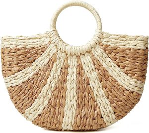 กระเป๋าชายหาดสานจากผ้าฝ้ายลายดอกผักตบชวาขนาดใหญ่สำหรับผู้หญิง แฟชั่นฤดูร้อน ดีไซน์มินิมอลสุดชิคสไตล์วินเทจ ประดับมุก โบว์ปักลาย พร้อมซิป - Product Image 1