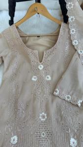 2026 O-Neck Solid Woven Currency Silk Cute 3-Piece Knee-Length Work Kurti Plazzo Dupatta Full Sleeves Waist <b>Elastic</b> <b>Belt</b> - Product Image 5
