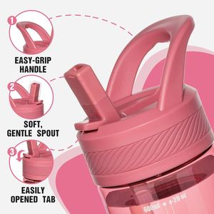 Bouteille d'eau Tritan rouge sans BPA avec paille, conception anti-fuite pour la maison, les voyages et l'école - Articles promotionnels pour boissons - Product Image 3
