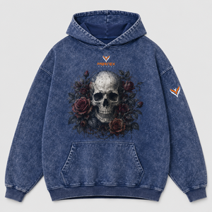 Sudadera con Capucha Vintage Negra Lavada, 100% Algodón Grueso y Transpirable, Unisex, Estilo Urbano, con Parche de Corazón Roto - Product Image 1