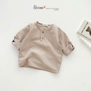 Camiseta de Manga Larga con Cuello Redondo y Estampado a Cuadros Informal para Bebés Niños de Primavera/Otoño de la Mejor Calidad, Hecha en Vietnam - Product Image 5