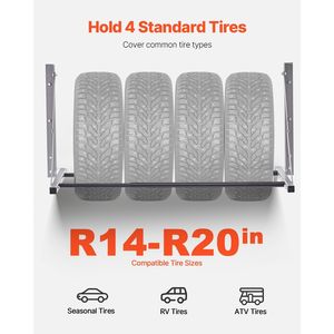 Portagomme Pieghevole da Parete Regolabile 32-48 Pollici, Scaffale Porta Gomme in Acciaio Q235 Resistente per Pneumatici da R14 a R20 Pollici - Product Image 2