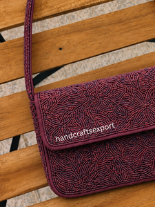 Luxury Handmade Durable Burgundy Floral Embroidery Beaded Shoulder Bag for Women Evening Clutch <b>Handbag</b> Magnetic Snap - Product Image 2