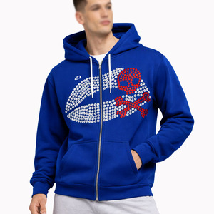 เสื้อฮู้ดซิปกราฟิกมังกรประดับเพชรแบบกำหนดเอง ผ้าฝ้ายฟลีซ 100% ทรงโอเวอร์ไซส์ สตรีทแวร์ผู้ชาย หนานุ่ม ซิปเต็มตัว แบรนด์ส่วนตัว - Product Image 5