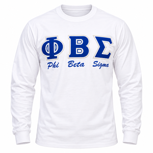 Phi Beta Sigma <b>Long</b> <b>Sleeve</b> <b>T</b> <b>Shirt</b> <b>White</b> Crew Neck Greek Letter Graphic Tee Casual Collegiate Fraternity Apparel Mens Cotton - Product Image 3