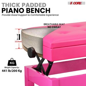 Panca per pianoforte imbottita in legno da 3,5 pollici Duet, seduta doppia per tastiera resistente, sedia per musicista regolabile in altezza con vano portaoggetti - Product Image 2