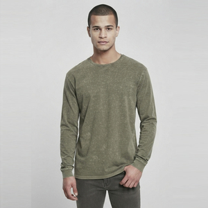 Camiseta de manga larga para hombre, estilo vintage, lavado a la piedra, algodón grueso, cuello redondo, corte holgado, estilo casual urbano - Product Image 1