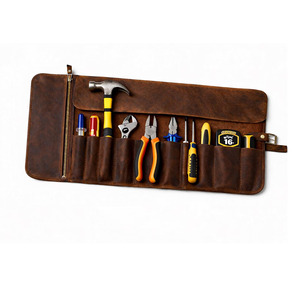 Durable Full Grain Leather <b>Tool</b> <b>Roll</b> Folding Storage Bag For Construction Maintenance Repair <b>Tools</b> Bulk Manufacturer in low rate - Product Image 1