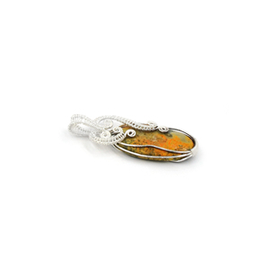 Pendentif en jaspe jaune enroulé sur fil, fait main, plaqué argent, ovale, avec breloque en pierre précieuse, vente en gros - Product Image 2