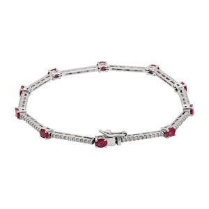 Natural Oval <b>Ruby</b> 18K White Gold Diamond Bar Station <b>Bracelet</b> | Link Tennis <b>Bracelet</b> Fine Jewelry Gift for Women Wholesale Price - Product Image 3