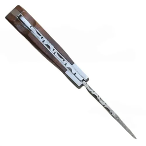 Cuchillo Plegable de Acero de Damasco de Grado Industrial con Mango de Madera, Hoja de Punta Caída, Apertura Deslizante, Herramienta EDC para Camping y Senderismo - Product Image 3