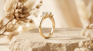 Round Cut Five Stone Engagement <b>Ring</b> 14K Gold Moissanite Cluster <b>Ring</b> - <b>Dainty</b> Round Diamond Stackable Band - Product Image 2