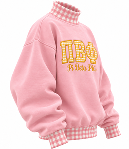 Sweat-shirt surdimensionné à col roulé en coton molletonné 100 % pour femme, motif gingham, manches longues, avec logo frontal, vente en gros - Product Image 3