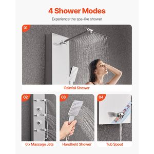 49 Brushed Stainless Steel <b>Shower</b> Column LED Rainfall <b>Shower</b> Head 4 Function Faucet Wall Tower <b>Shower</b> <b>Shower</b> Room <b>Accessories</b> - Product Image 4