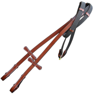 ADIBA OVERSEAS, rênes d'équitation anglaises en cuir noir et caoutchouc, antidérapantes, avec quincaillerie métallique pour le dressage, le saut d'obstacles et l'entraînement - Product Image 1