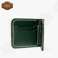 Dompet Lipat Kulit Hijau Premium Buatan Tangan Minimalis Tipis Untuk Pria Bergaya Untuk Penggunaan Sehari-hari Pemasok Grosir