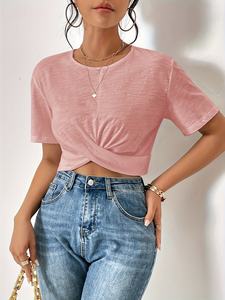 Camiseta Corta de Moda Urbana para Mujer, Venta al por Mayor, Camiseta Corta Informal de Manga Corta para Mujer, Camiseta de Verano Ajustada de Algodón Suave - Product Image 6