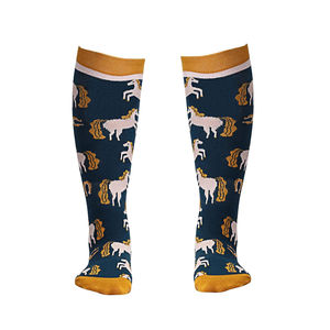 SMART SHINE ENTERPRISES Chaussettes hautes à motif équestre bleu marine, blanc et or, en coton, taille personnalisée - Product Image 5