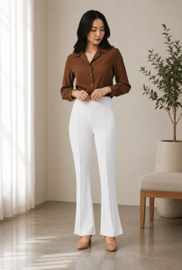 Pantalones de crepé de cintura alta y pierna recta, color liso, largos, antiarrugas, estilo minimalista, para primavera, para mujer - Product Image 3