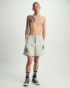 Men's Light Green Cotton Shorts With Letter Print Drawstring Waist Casual Style - Product Image 2